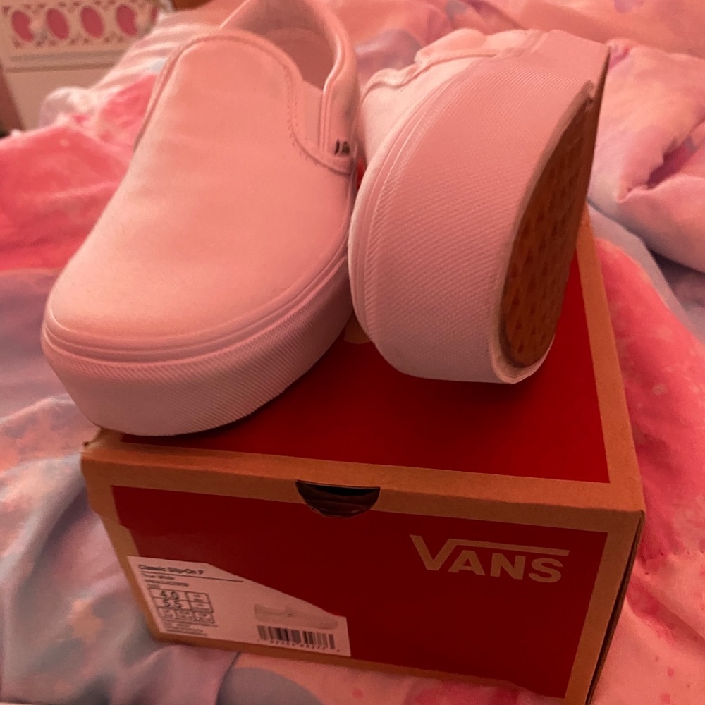 White Platform Slip-On Vans